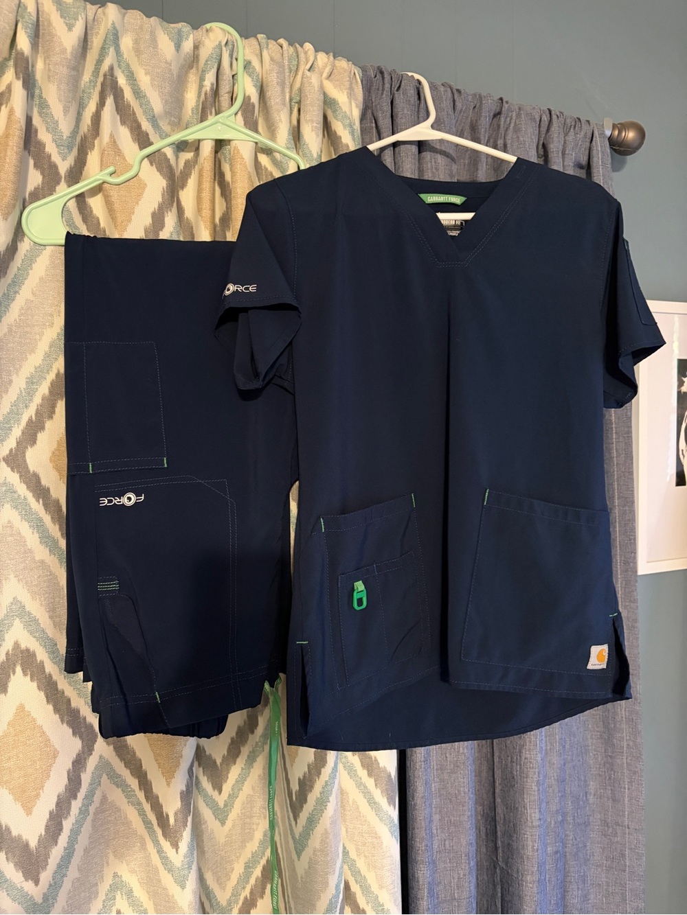 Carhartt Navy Blue Scrub Set with Lime Green Accents